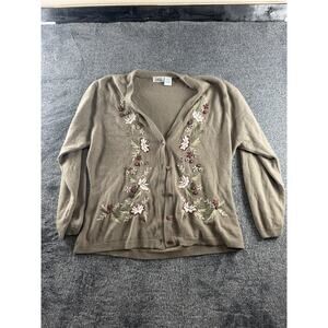 Lucia Womens Embroidered Button Front Cardigan Sweater Floral Boho Size L